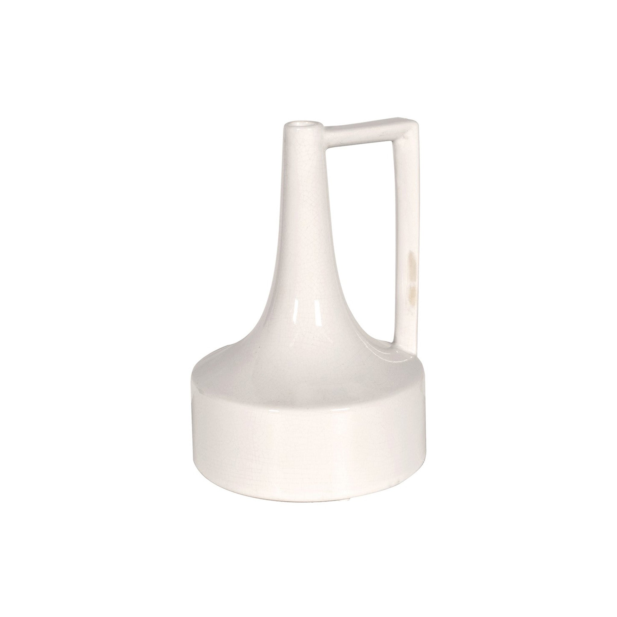Off white ceramic crackle effect jug vase with tall handle Dimensions: H:250 Dia:170 mm Materials: Ceramic Delivery: 7-10 days